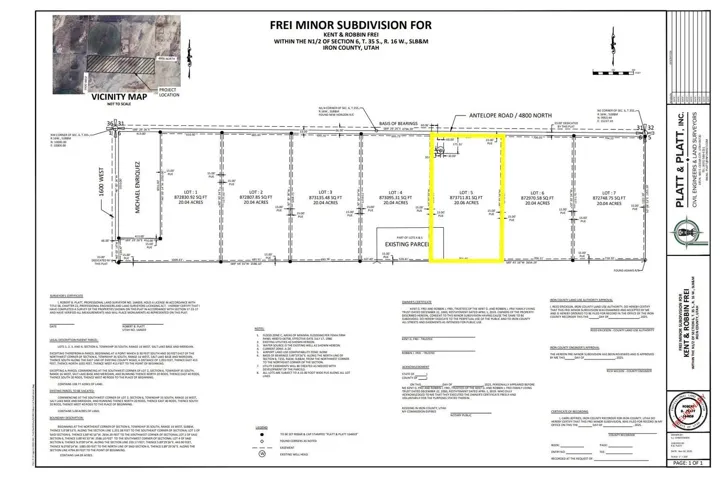 Minor Subdivision Plat. Illustrating the division of a land parcel into multiple lots, with lot dimensions and property boundaries delineated