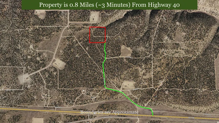 Aerial Map. Depicting the property's location relative to Highway 40, with approximate boundaries indicated