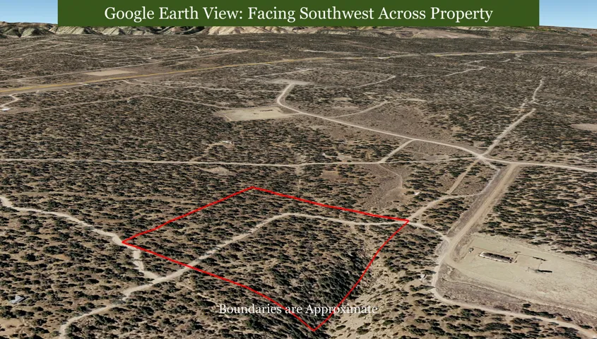Google Earth View. Illustrating the property boundaries from a southwestern perspective, with a disclaimer regarding boundary approximation
