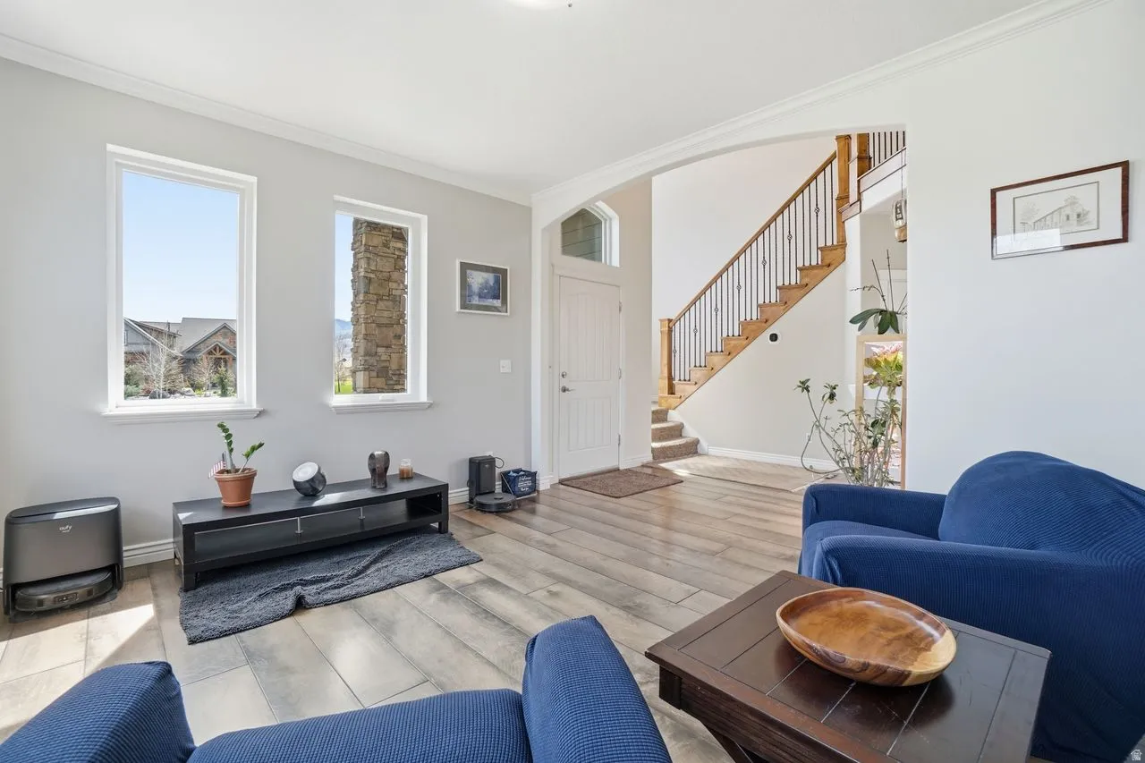 Wood-finish flooring throughout the main level