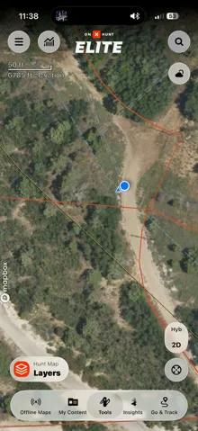 Mobile Application Interface. Displaying an aerial view of the property with an indicated location and contour lines