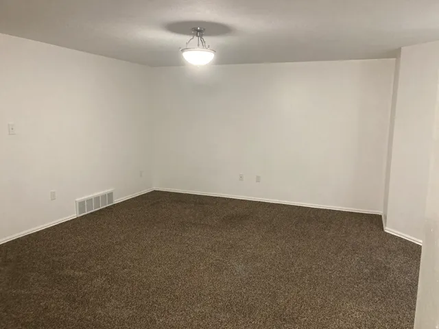 Recessed ceiling light fixture and textured carpet flooring