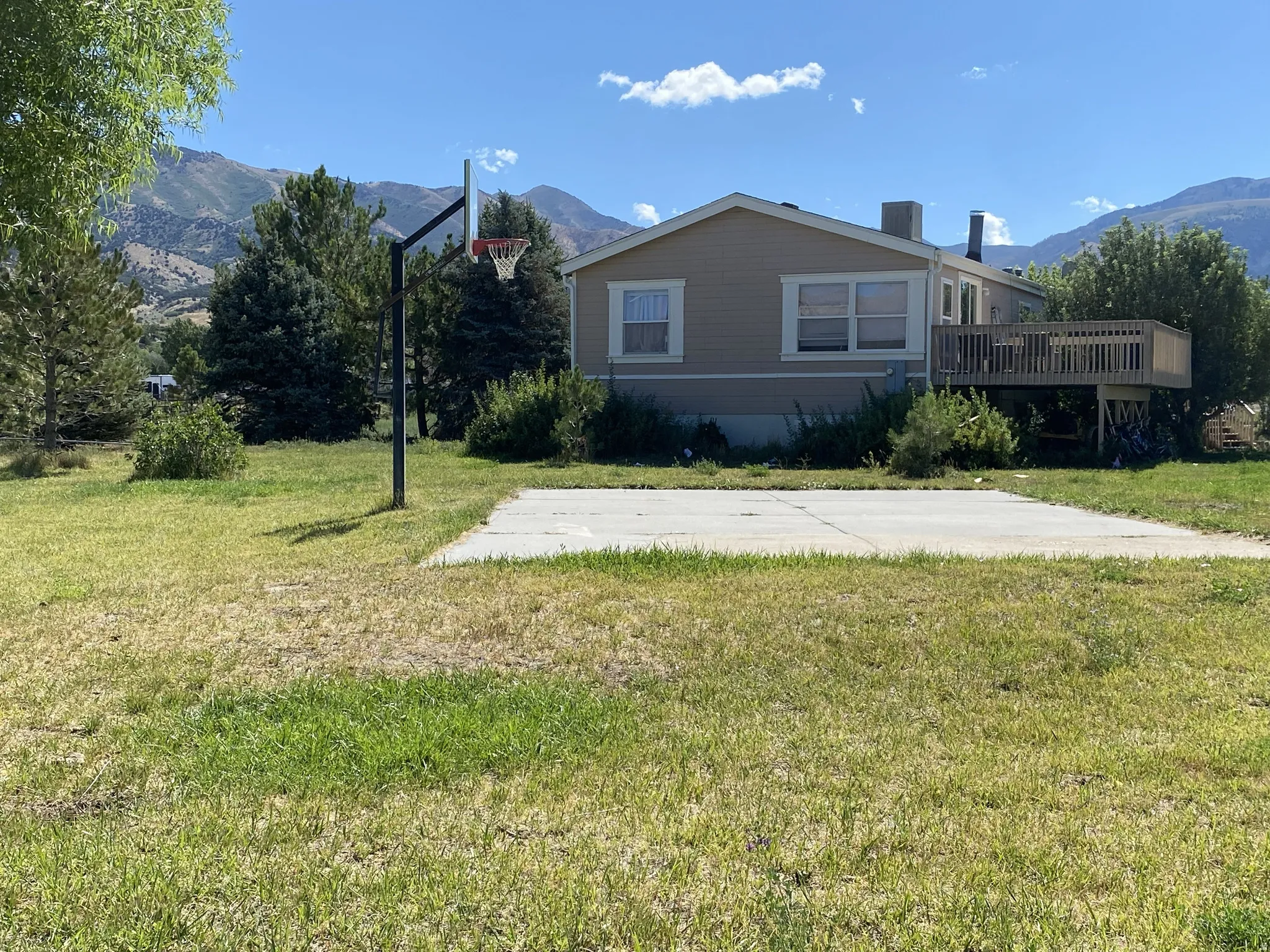 Back yard showing the basketball court.