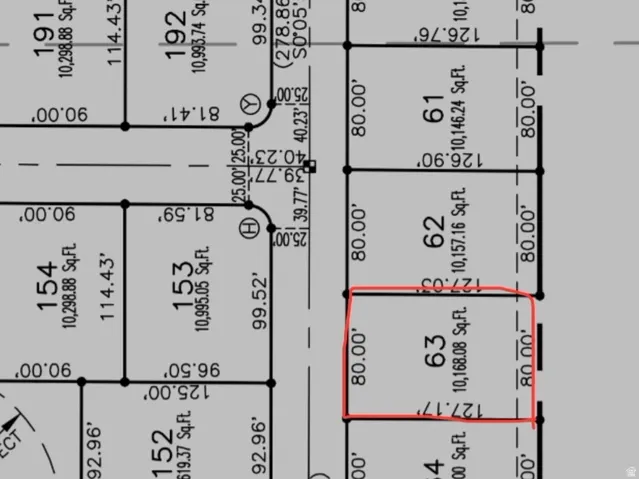 Plat Map. Illustrating property lot divisions, dimensions, and square footage for multiple parcels