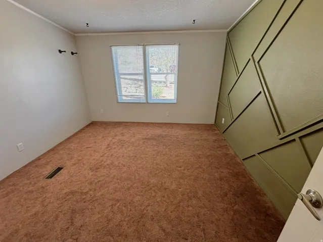 Primary bedroom windows, and wall-to-wall carpeting