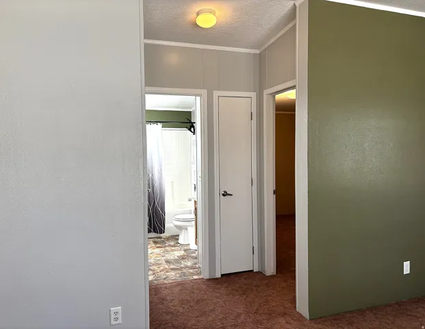 Interior hallway to bathroom and second bedroom.