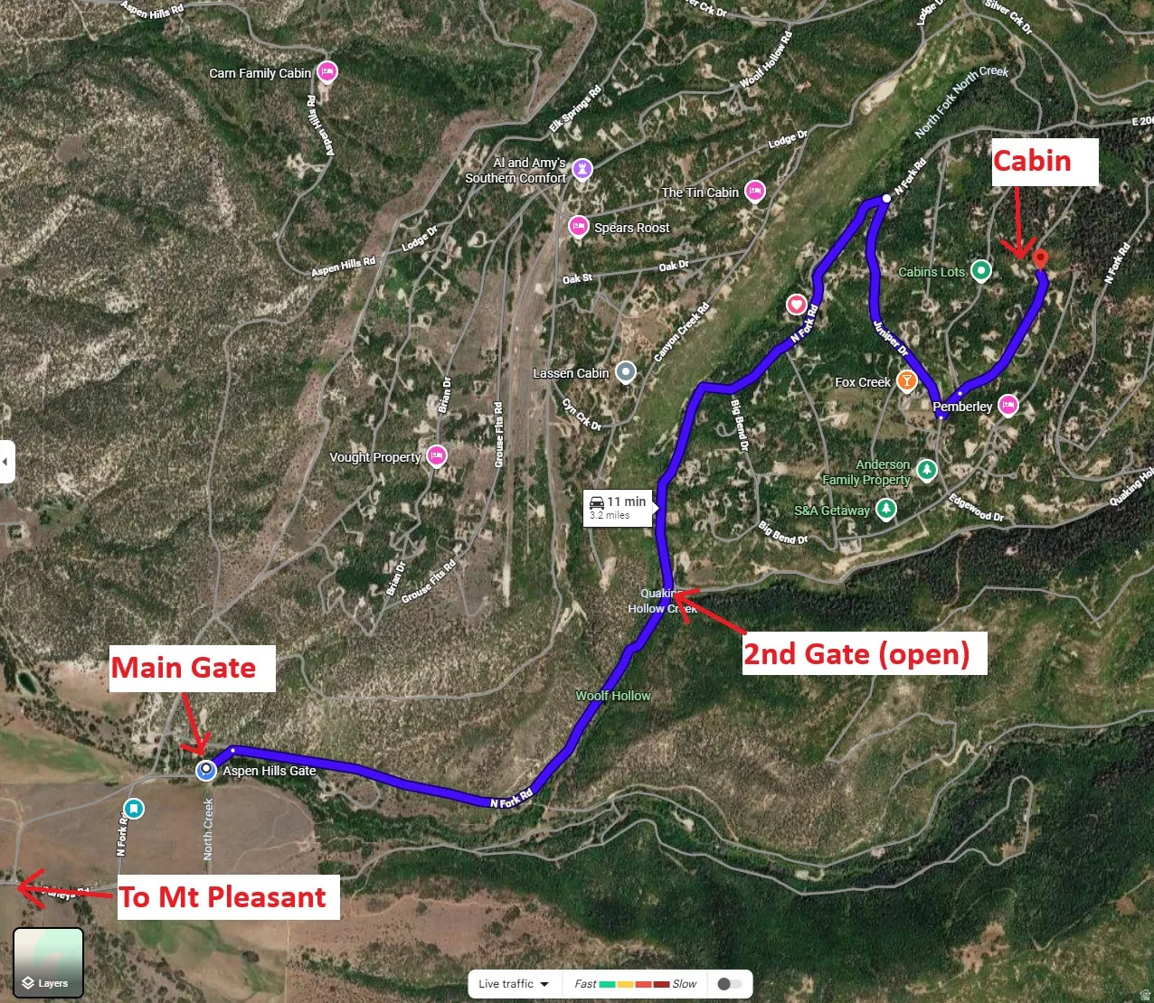 Map. Illustrating a route with identified gates and a destination point