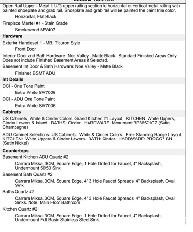 Property Specification Sheet. Detailing interior finishes and features for the property