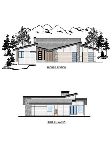 Architectural Rendering. Illustrating the front and right elevations of the property