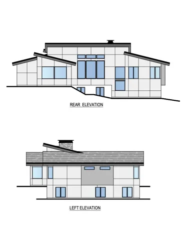 Architectural Drawings, Elevations. Depicting the rear and left side exterior views of the property