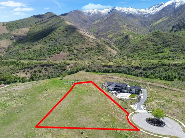 Expansive green lot with mountain backdrop, surrounded by natural terrain