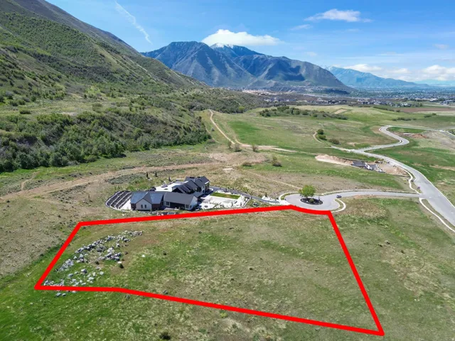 Expansive undeveloped land featuring a green landscape, mountainous backdrop, and adjacent paved roadway