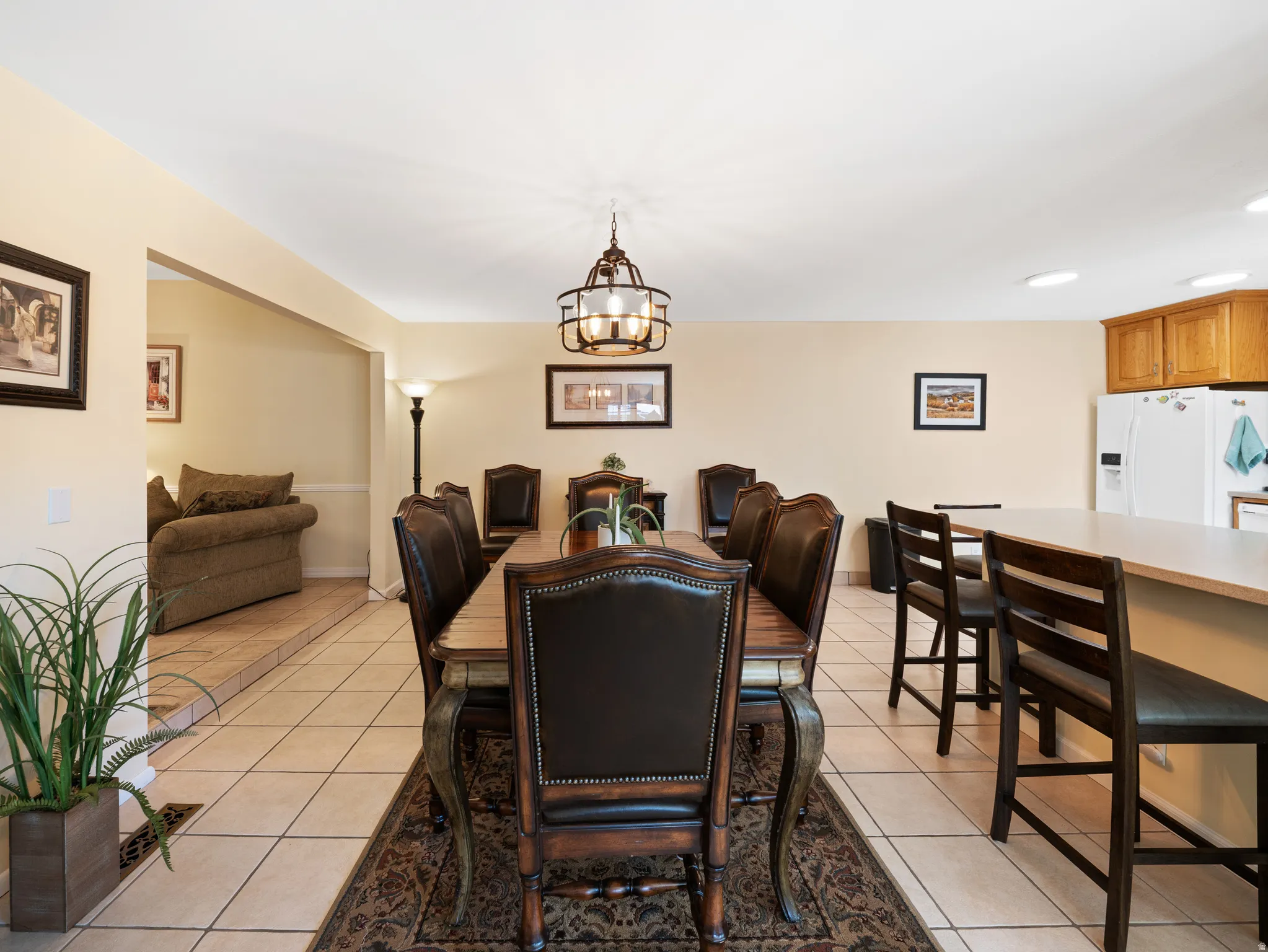Warm neutral wall tones with tile flooring
