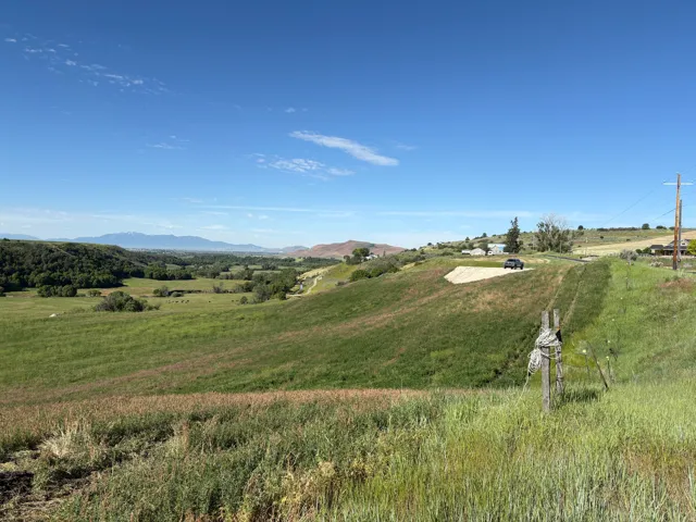 Expansive open landscape with rolling green hills and distant mountains