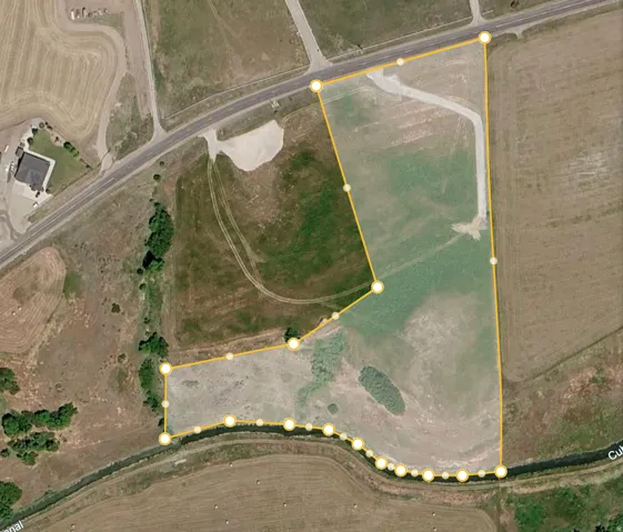 Aerial Property Survey. Depicting the boundary demarcation and land configuration of the property with dimensional reference points