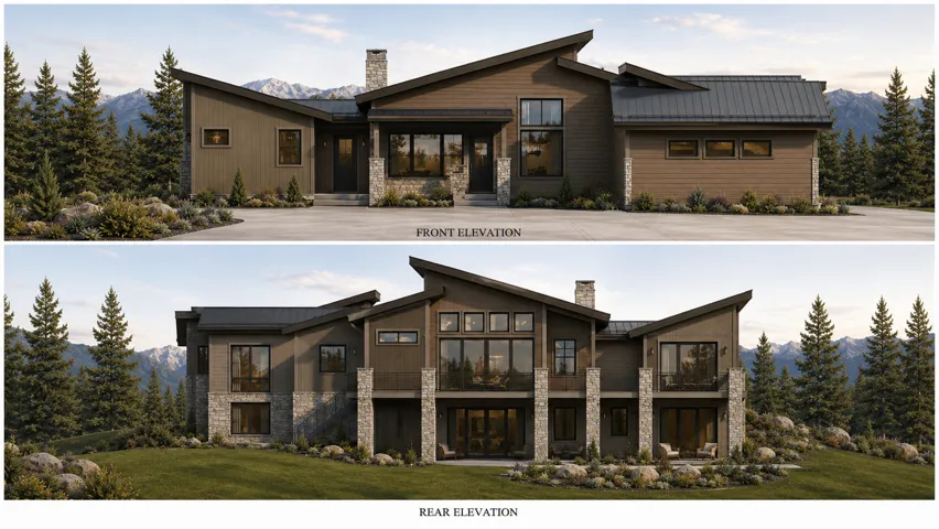 Architectural Rendering. Illustrating the front and rear elevations of the property