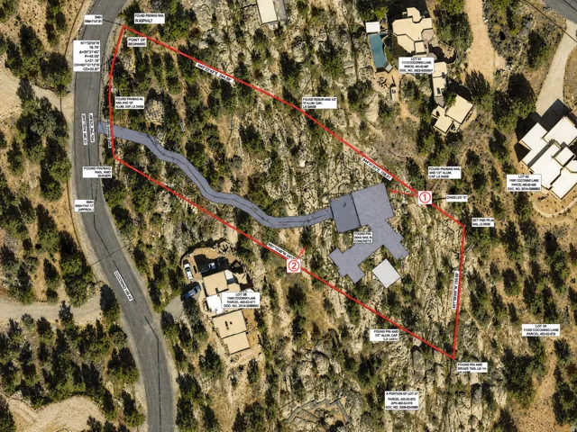 Survey Map. Illustrating the property boundaries and structures from an aerial perspective