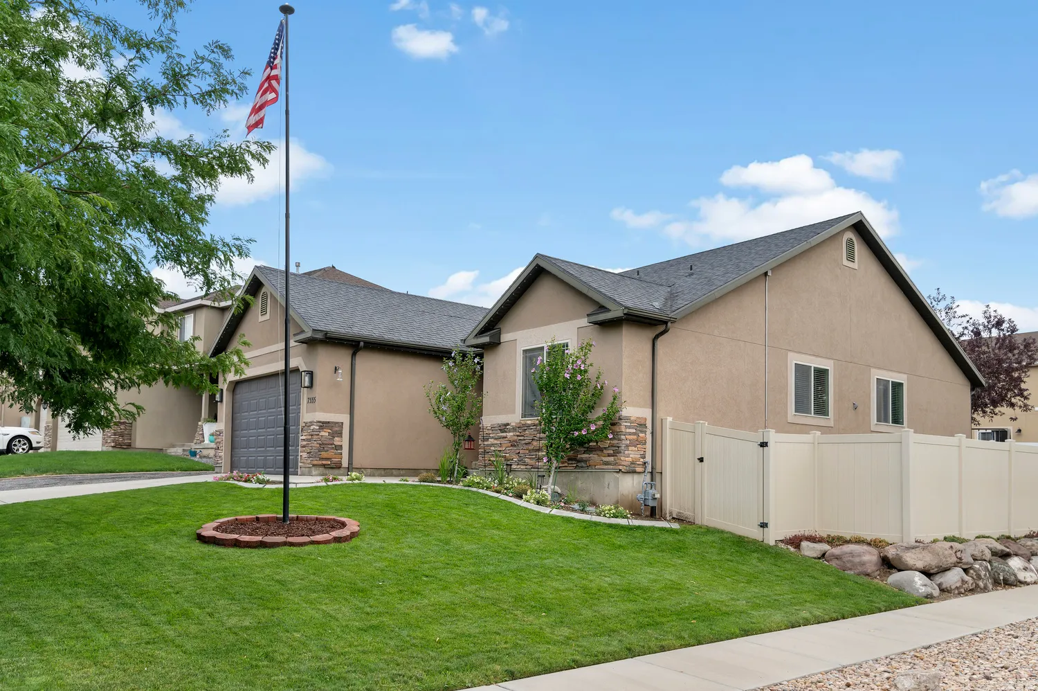 Stucco exterior with stone accent detailing