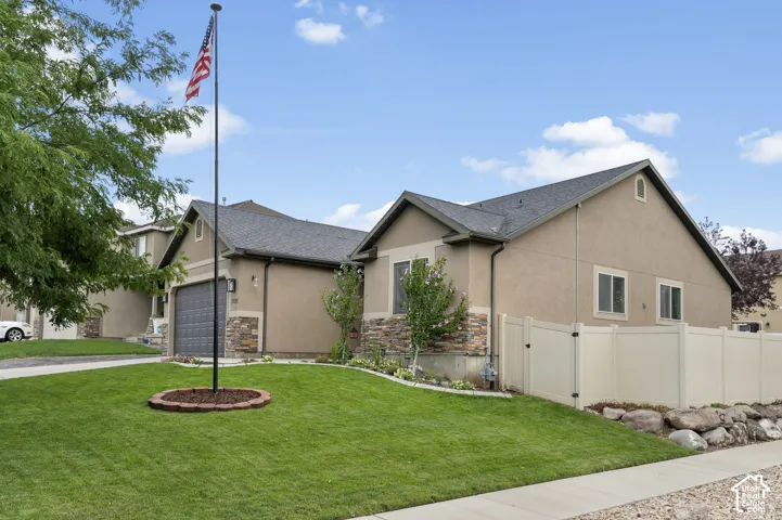 Stucco exterior with stone accent detailing