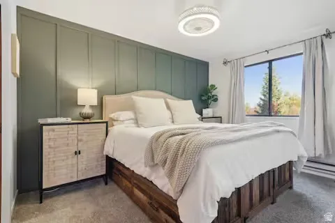 Board and batten accent wall, wood-finish flooring,