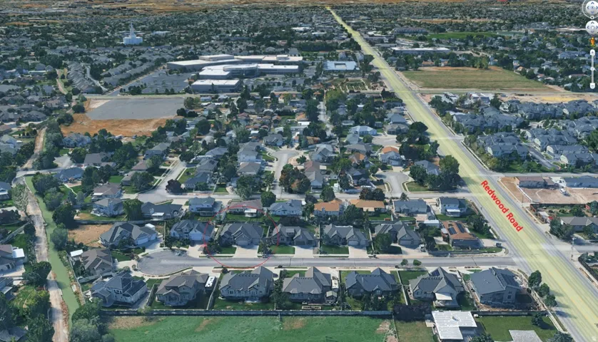 Overview Looking South, View of Redwood Road and Temple