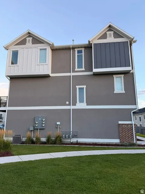 Stucco exterior with contrasting decorative architectural elements