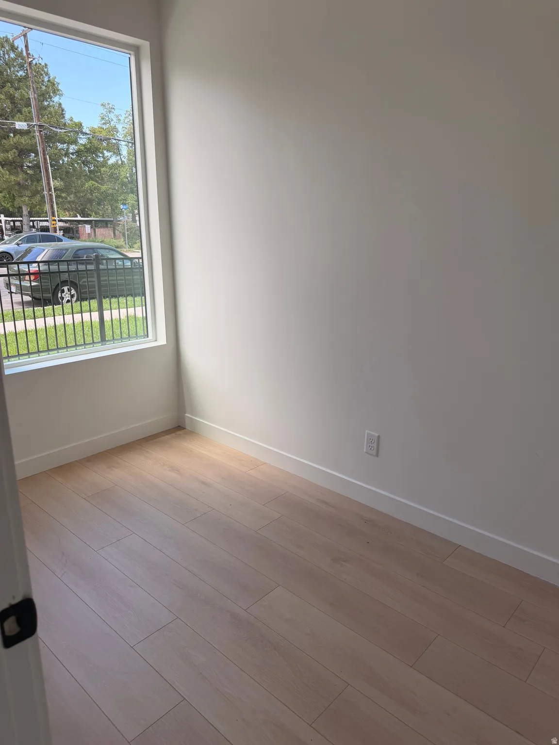 Light wood-finish flooring with a matte finish