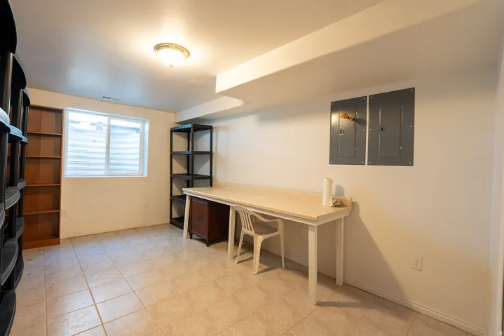 Recessed lighting and a window provide illumination