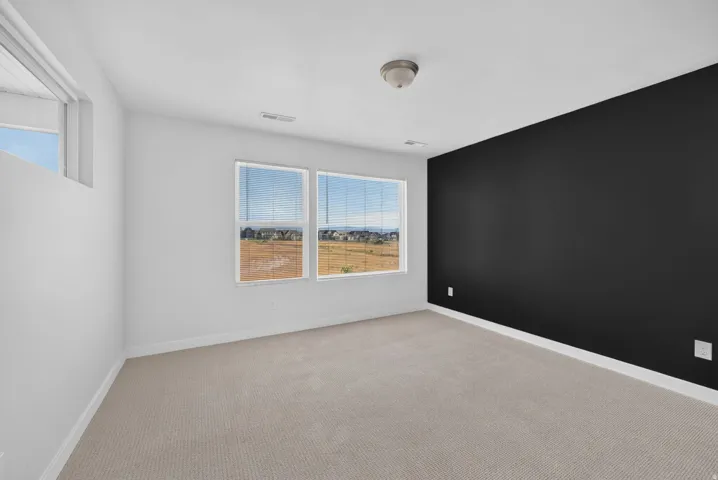 Neutral tone wall paneling with a contrasting dark accent wall