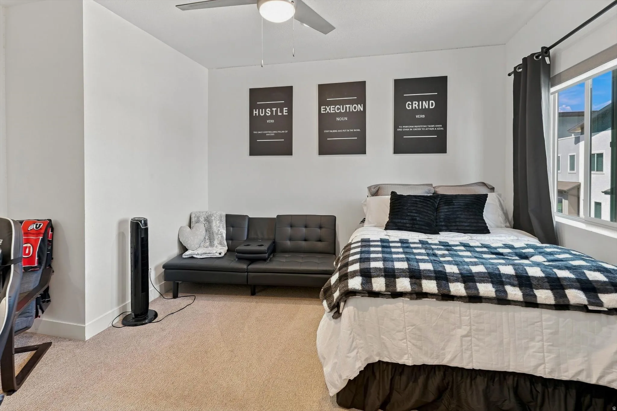 White walls and ceiling fan