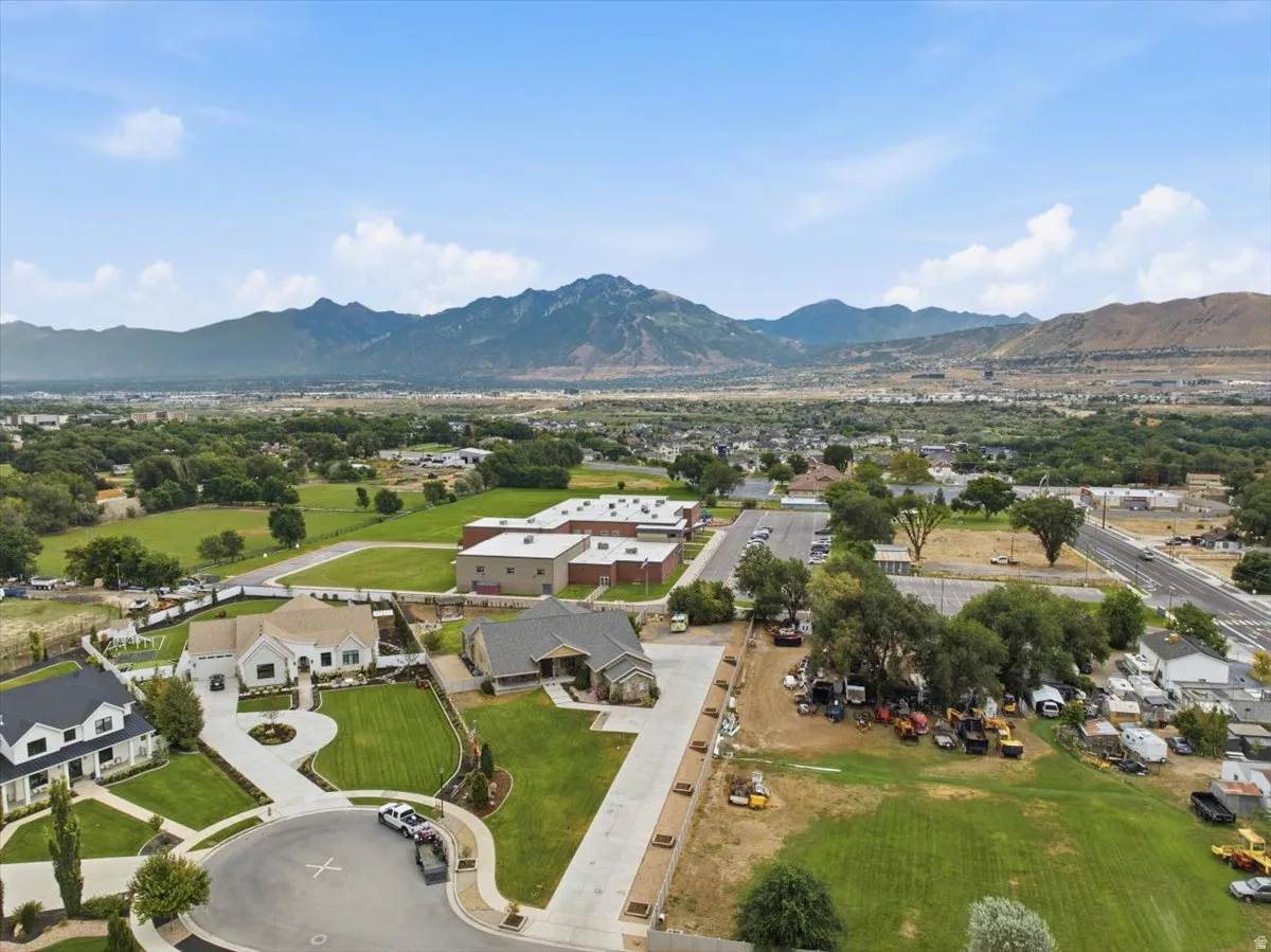 Aerial perspective showcasing surrounding topography and community