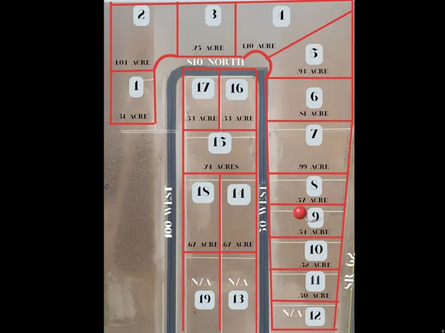 Plat Map. Illustrating the division of a land parcel into individual lots with corresponding acreage measurements
