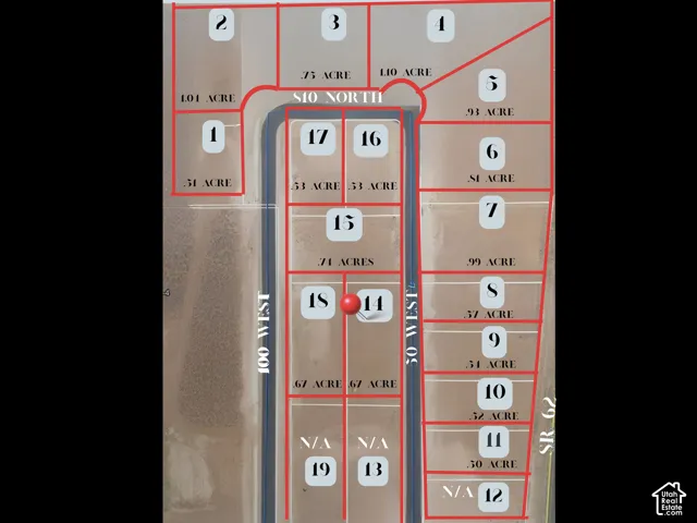 Plat Map. Illustrating the division of a land parcel into individual lots with corresponding acreage measurements