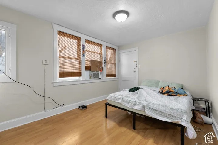 Wood-finish flooring with white trim