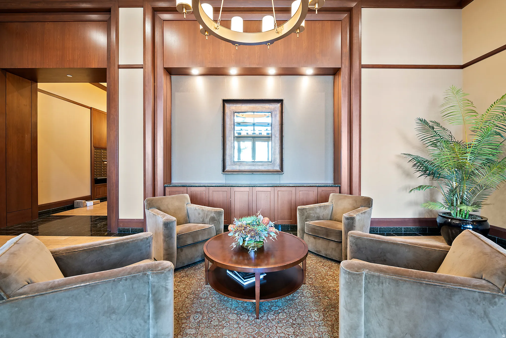 Wood-paneled walls and trim with recessed lighting