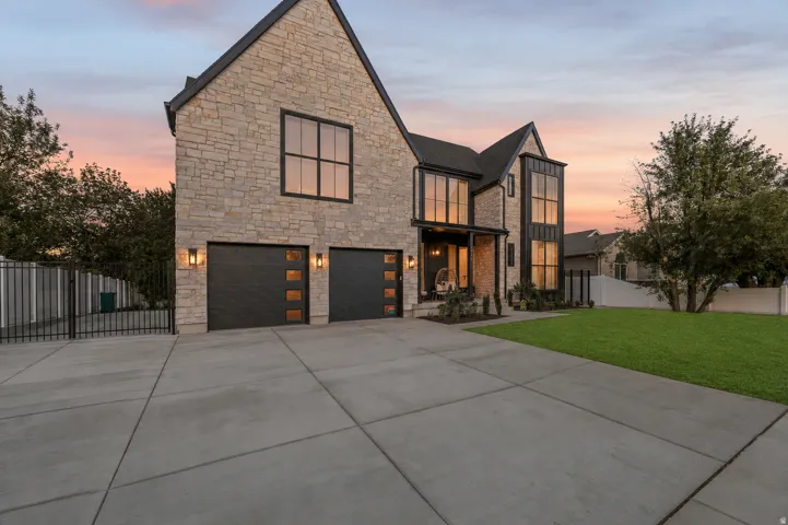 Stone exterior with a dark-pitched roof
