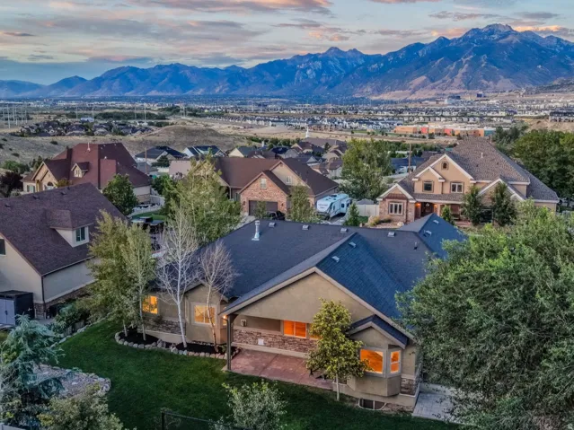 Expansive mountain backdrop with a residential setting