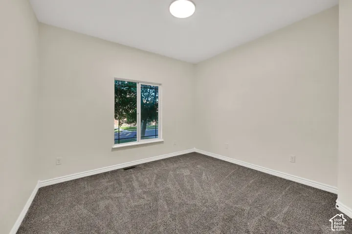 Neutral wall color, grey carpeting, and white trim