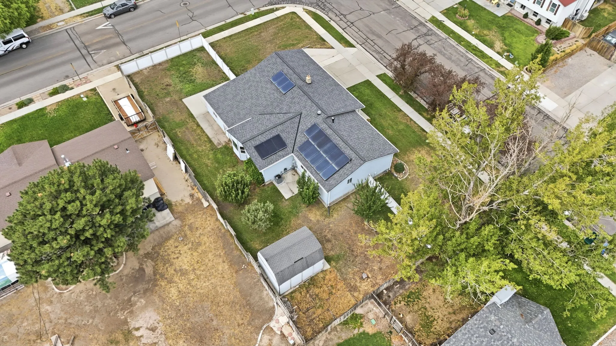 Pitched roof with solar panels