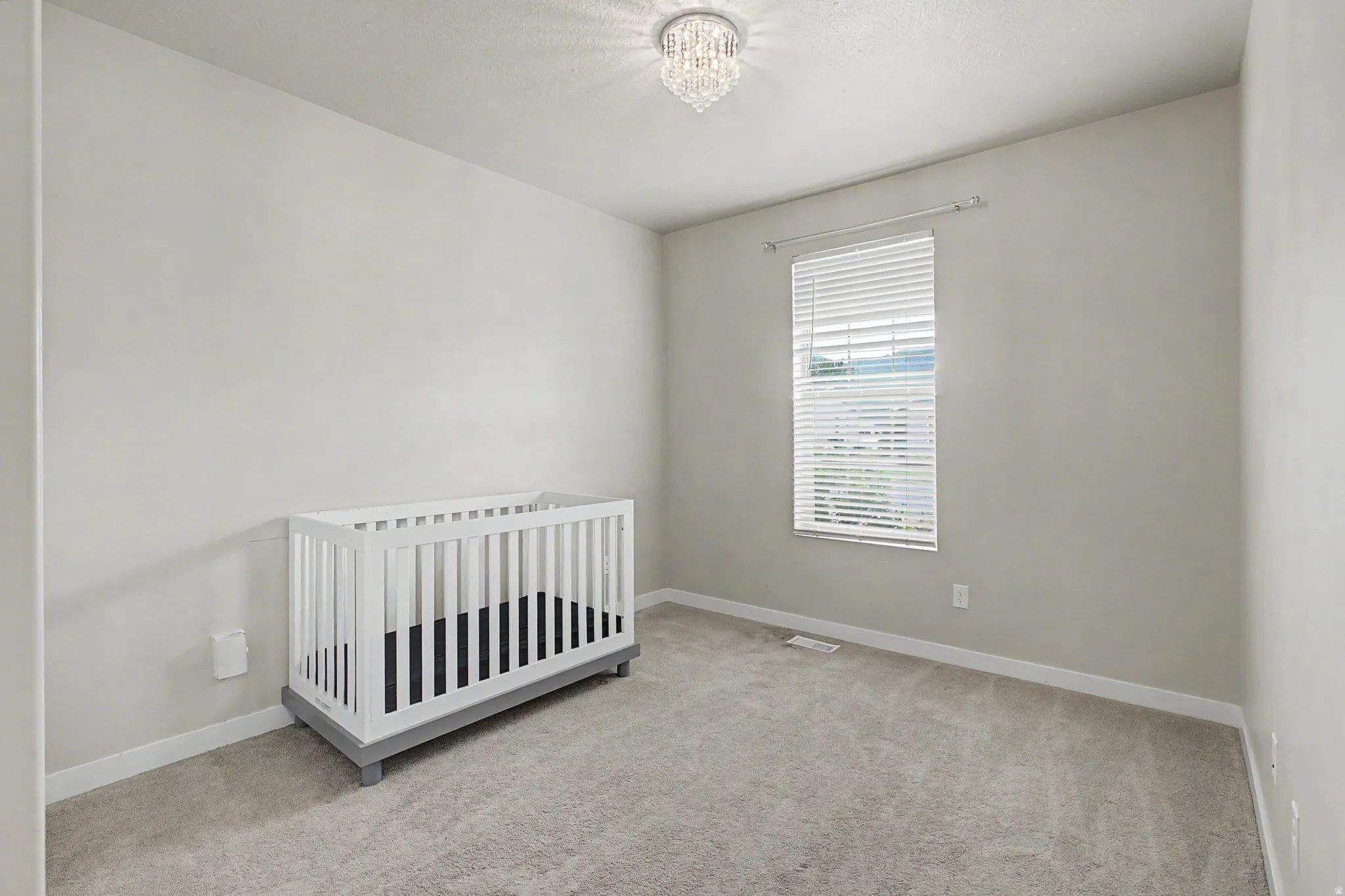 Plush carpet flooring complements neutral wall tones