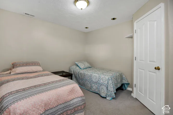 Recessed lighting, ceiling-mounted light fixture, paneled interior door, and wall shelving