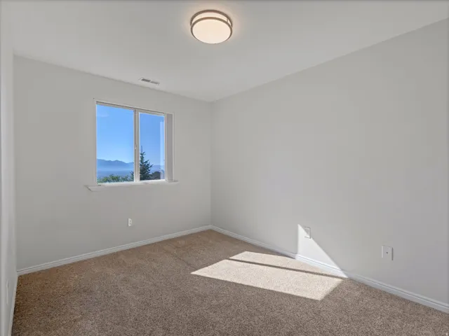 Wall-to-wall carpeting with a neutral finish, white painted walls, and a ceiling-mounted light fixture