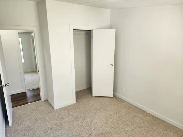 Wall-to-wall carpeting and crisp white walls