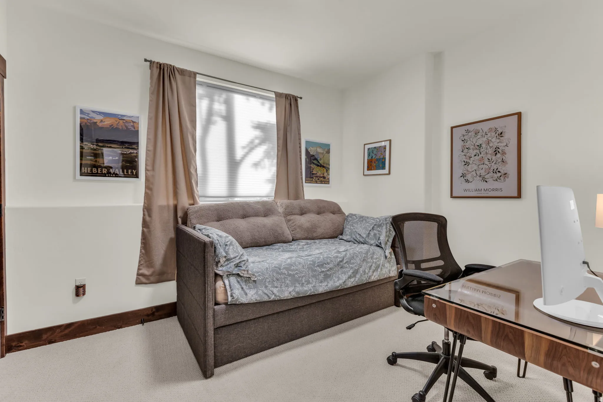 White walls with dark wood trim