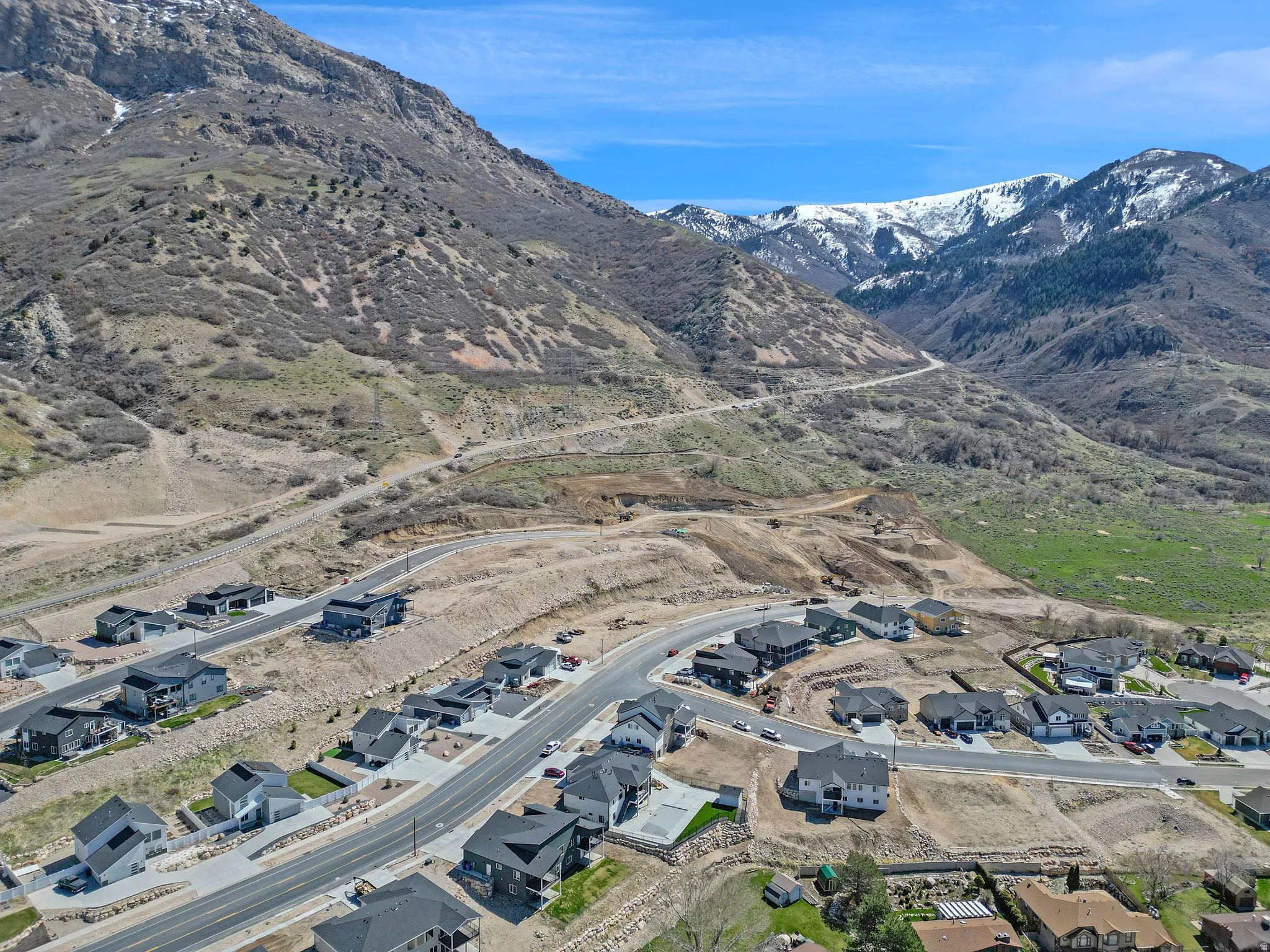 Mountainous terrain with snow-capped peaks