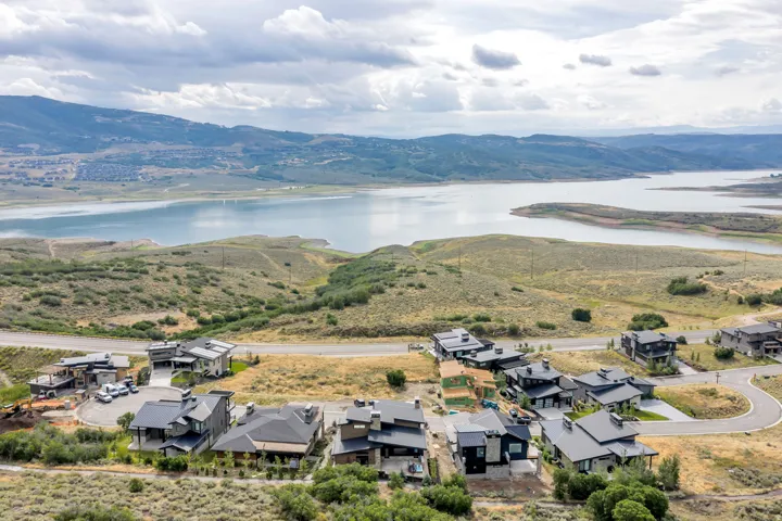 Aerial perspective showcasing mountain and water scenery