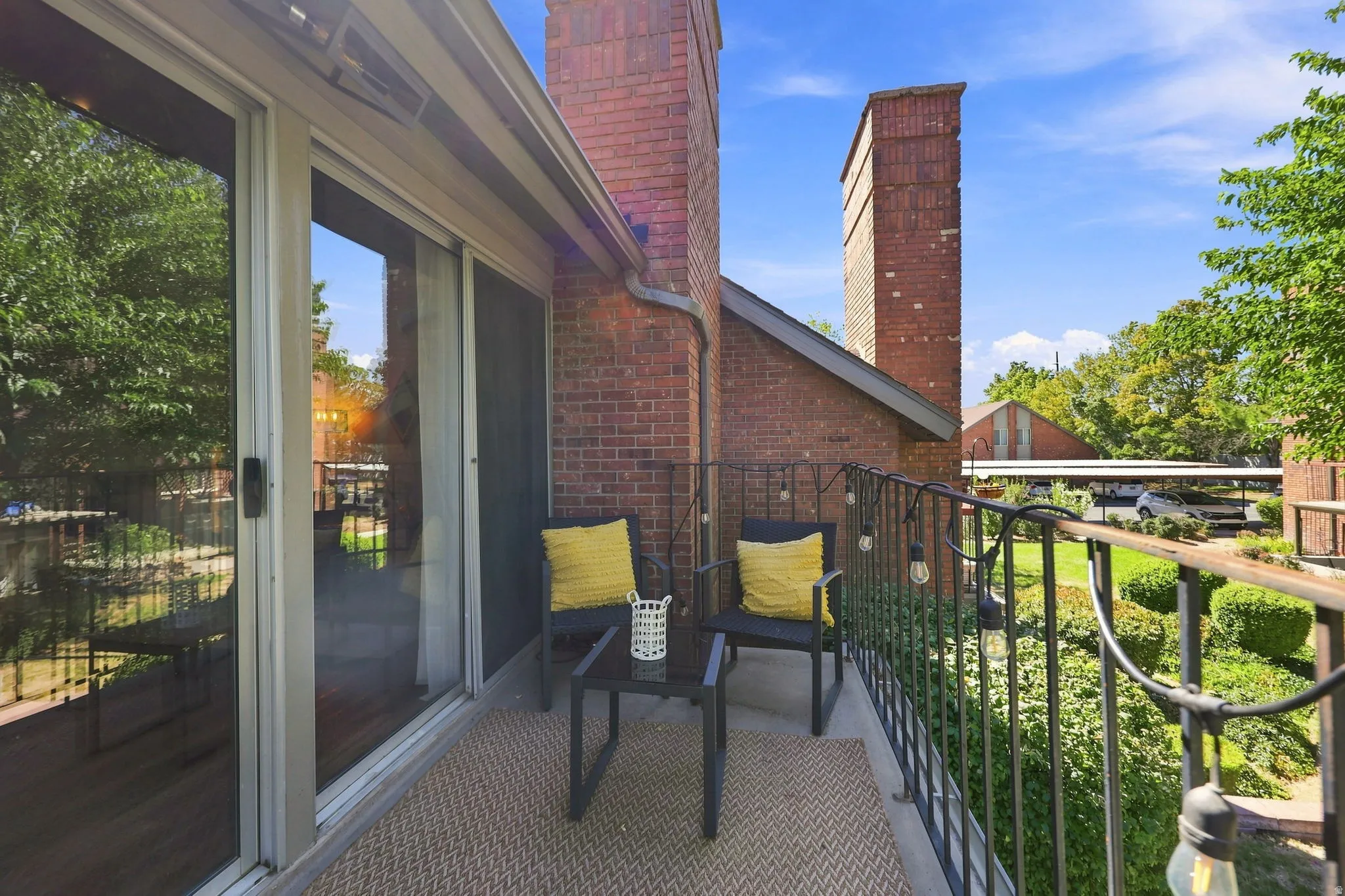 Brick exterior with architectural chimneys