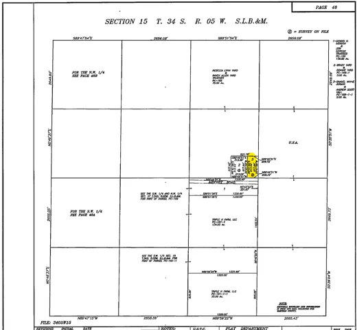 Plat Map. Illustrating the division of land into lots, blocks, and streets, including dimensional and acreage details for the property