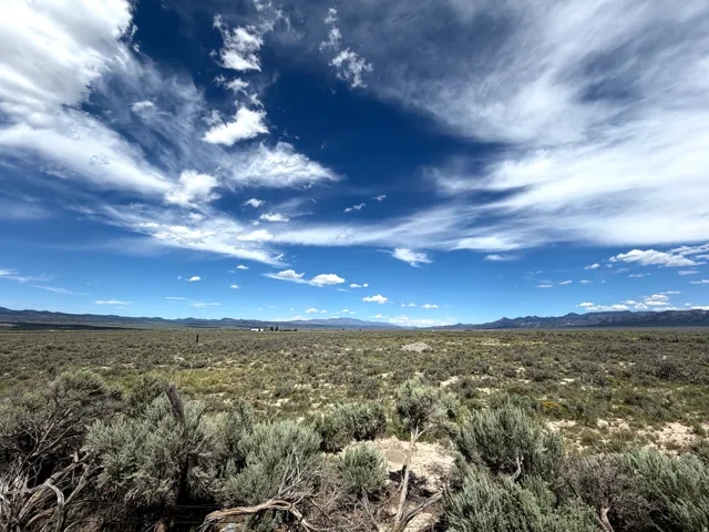 Expansive open landscape featuring natural brush and distant mountain ranges