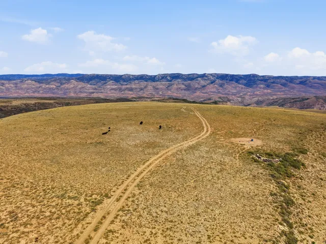 Expansive natural landscape featuring a dirt track, distant mountains, and open terrain